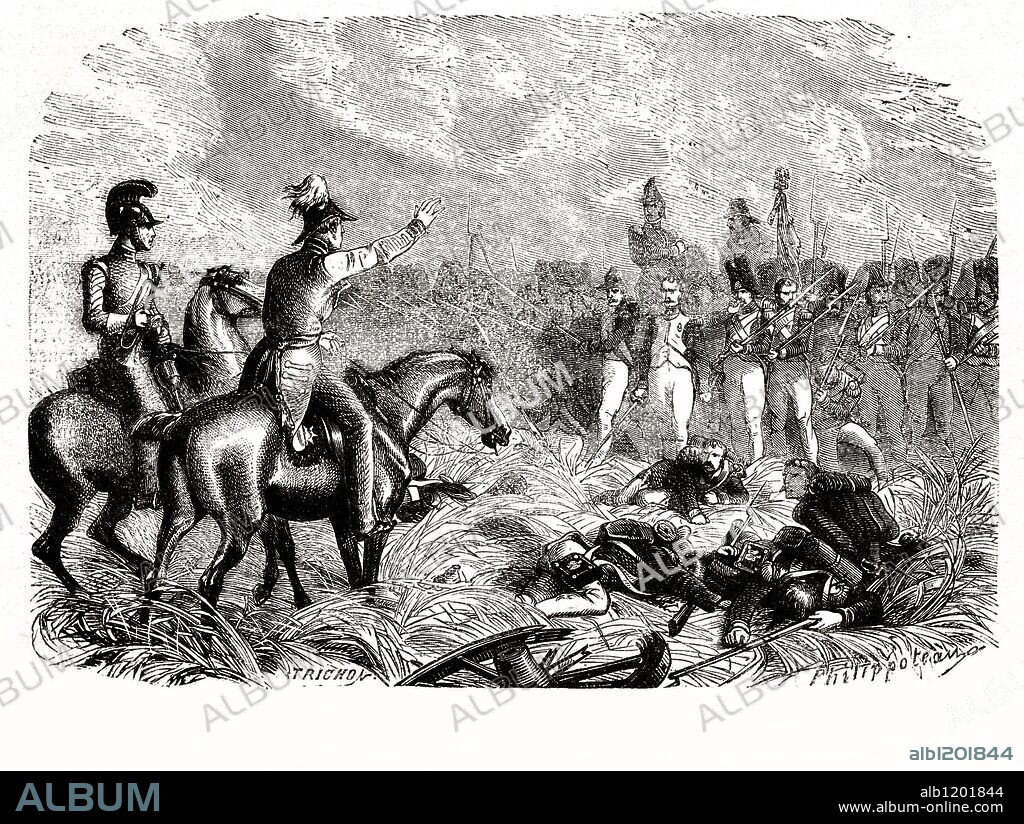 Vizconde Pierre Cambronne (1770-1842). General francés al servicio de Napoleón. Lucho con la Vieja Guardia en la batalla de Waterloo y respondió a la invitación de rendirse, del General Maillaud, con un enérgico apóstrofe. Grabado de 1866.