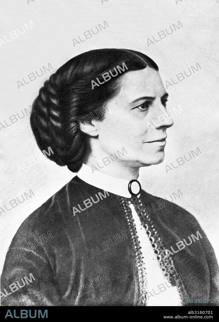 United States: c. 1865 A portrait of nurse, educator and founder of the American Red cross, Clara Barton, taken during the Civil War and authorized by her as the one she wished to be remembered by.