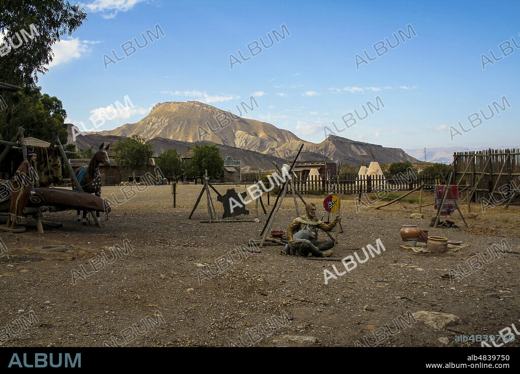 Province of Almería, Andalusia, Spain, Europe. Tabernas Desert (Desierto de Tabernas). Mini Hollywood film set, western theme park. Native American village.