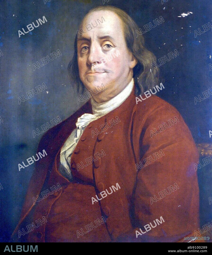 Benjamin Franklin pseudonym Richard Saunders 1706-90 US Statesman Diplomat, Printer Publisher, Investor and Scientist . by J. M. Wright. Royal Society London. ©2006 TopFoto.