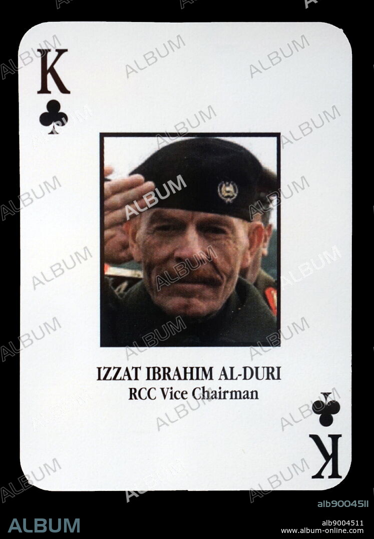 Most-wanted Iraqi playing cards - Izzat Ibrahim Al-Duri (RCC Vice Chairman). The U.S. military developed a set of playing cards to help troop identify the most-wanted members of President Saddam Hussein's government during the 2003 invasion of Iraq.