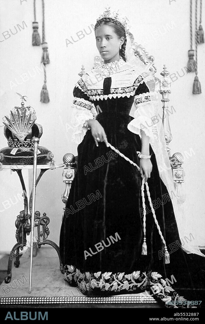 Ranavalona III (November 22, 1861 – May 23, 1917) was the last sovereign of the Kingdom of Madagascar. She ruled from July 30, 1883, to February 28, 1897, in a reign marked by ongoing and ultimately futile efforts to resist the colonial designs of the government of France. As a young woman, she was selected from among several andriana (nobles) qualified to succeed Queen Ranavalona II upon her death. Like both preceding queens, Ranavalona entered into a political marriage with a member of the Hova (freeman) elite named Rainilaiarivony who, in his role as Prime Minister of Madagascar, largely oversaw the day-to-day governance of the kingdom and managed its foreign affairs. Throughout her reign, Ranavalona utilized diverse tactics such as strengthening trade and diplomatic relations with the United States and Great Britain in the hope of staving off impending colonization. However, French attacks on coastal port towns and an assault on the capital city of Antananarivo ultimately led to the capture of the royal palace in 1896, thereby ending the sovereignty and political autonomy of the century-old kingdom. The newly installed French colonial government promptly exiled Rainilaiarivony to Algiers (in Algeria), while Ranavalona and her court were initially permitted to remain behind as symbolic figureheads. However, the outbreak of a popular resistance movement, called the Menalamba Rebellion, and discovery of anti-French political intrigues at court led the French to exile the queen to the island of Reunion in 1897. Rainilaiarivony died that same year and shortly thereafter Ranavalona, along with several members of her family, were relocated to a villa in Algiers. The queen, her family and the servants accompanying her were provided an allowance and enjoyed a comfortable standard of living including occasional trips to Paris for shopping and sightseeing. Despite Ranavalona's repeated requests, they were never permitted to return home to Madagascar. Ranavalona died of an embolism at her villa in Algiers in 1917 at the age of 55. Her remains were buried in Algiers but were disinterred 21 years later and shipped to Madagascar, where they were placed within the tomb of Queen Rasoherina on the grounds of the Rova of Antananarivo.