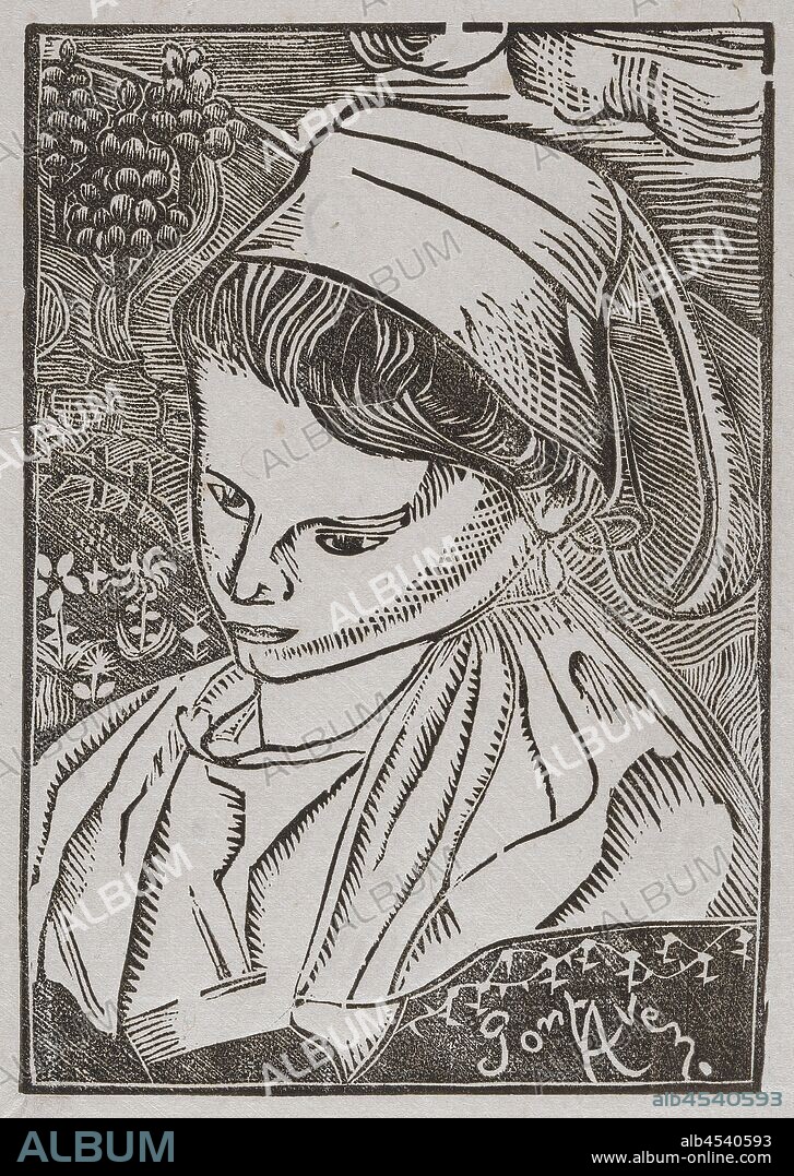 Bretonne de Pont-Aven (Breton Woman from Pont-Aven), Armand Seguin (French, 1869-1903), about 1896, ink on paper, woodblock print, 6-3/8 X 4-1/2 in. (image) 13-3/4 x 5 in. (sheet).