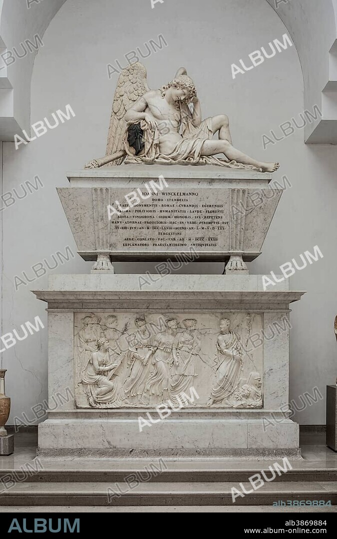 Cenotaph for Johann Joachim Winckelmann, by Antonio Bosa, 1832 Temple in the Lapidario Tergestino, Museum of Roman grave stones, castle hill San Giusto, Trieste, Friuli-Venezia Giulia, Italy, Europe.