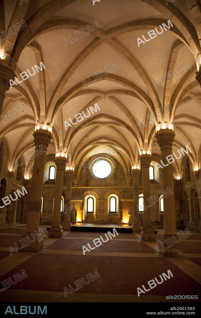 The Monastery of Santa Maria de Alcobaca was founded in 1153 by the Afonso Henriques. It was one of the most powerful abbeys of the Cistercian order. The refectory was the room in which the monks had their meals everyday. Like the dormitory, the refectory has many pillars separating aisles and is covered by early Gothic rib vaulting. Alcobaca Monastery was designated a World Heritage Site in 1989.