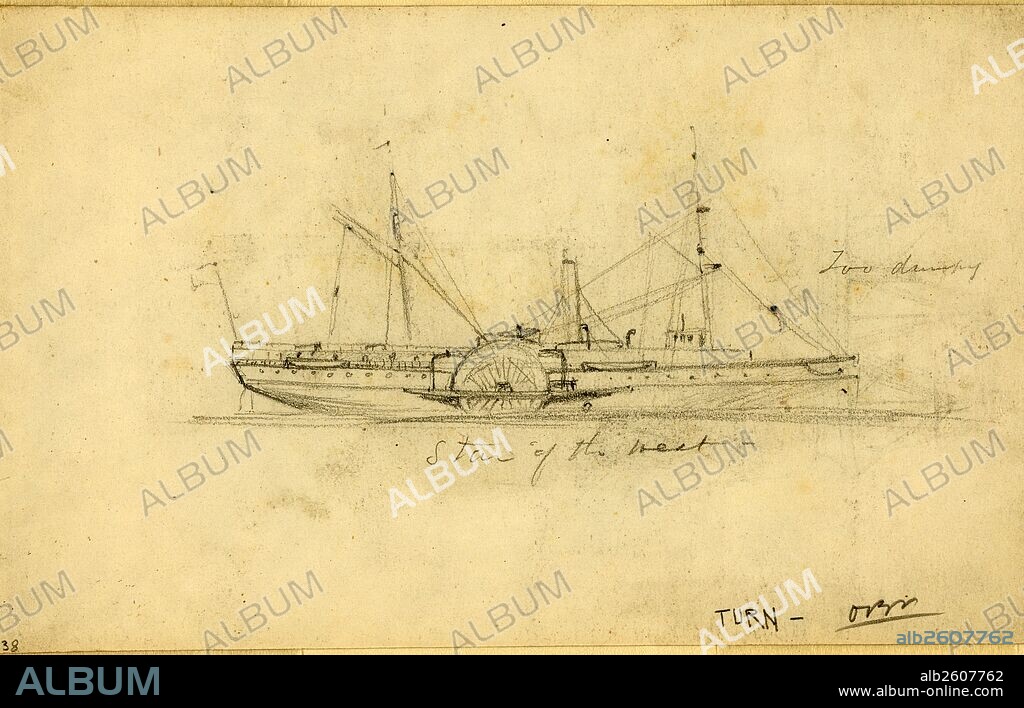 Star of the West, between 1860 and 1865, drawing on white paper : pencil ; 10.3 x 17.1 cm. (sheet), 1862-1865, by Alfred R Waud, 1828-1891, an american artist famous for his American Civil War sketches, America, US.