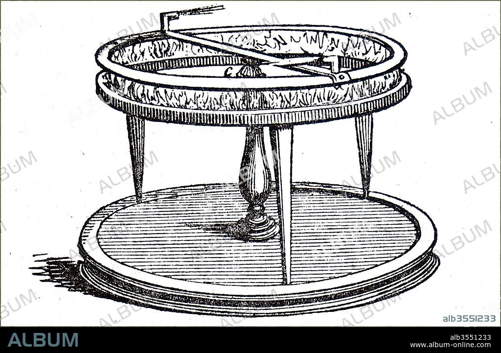 Engraving depicting an Aeolipile, a simple bladeless radial steam turbine which spins when the central water container is heated. This particular aeolipile was used by Charles Partington in his public lectures to demonstrated the power of steam. Charles Frederick Partington, a British science lecturer and writer. Dated 19th century.