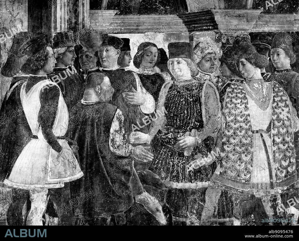 Borso D'Este with his court jester. Painting by Francesco Cossa.