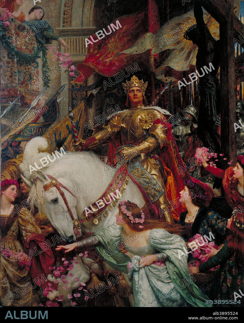 FRANK DICKSEE. The Two Crowns. Date/Period: 1900. Painting. Oil on canvas. Height: 2,311 mm (90.98 in); Width: 1,823 mm (71.77 in).