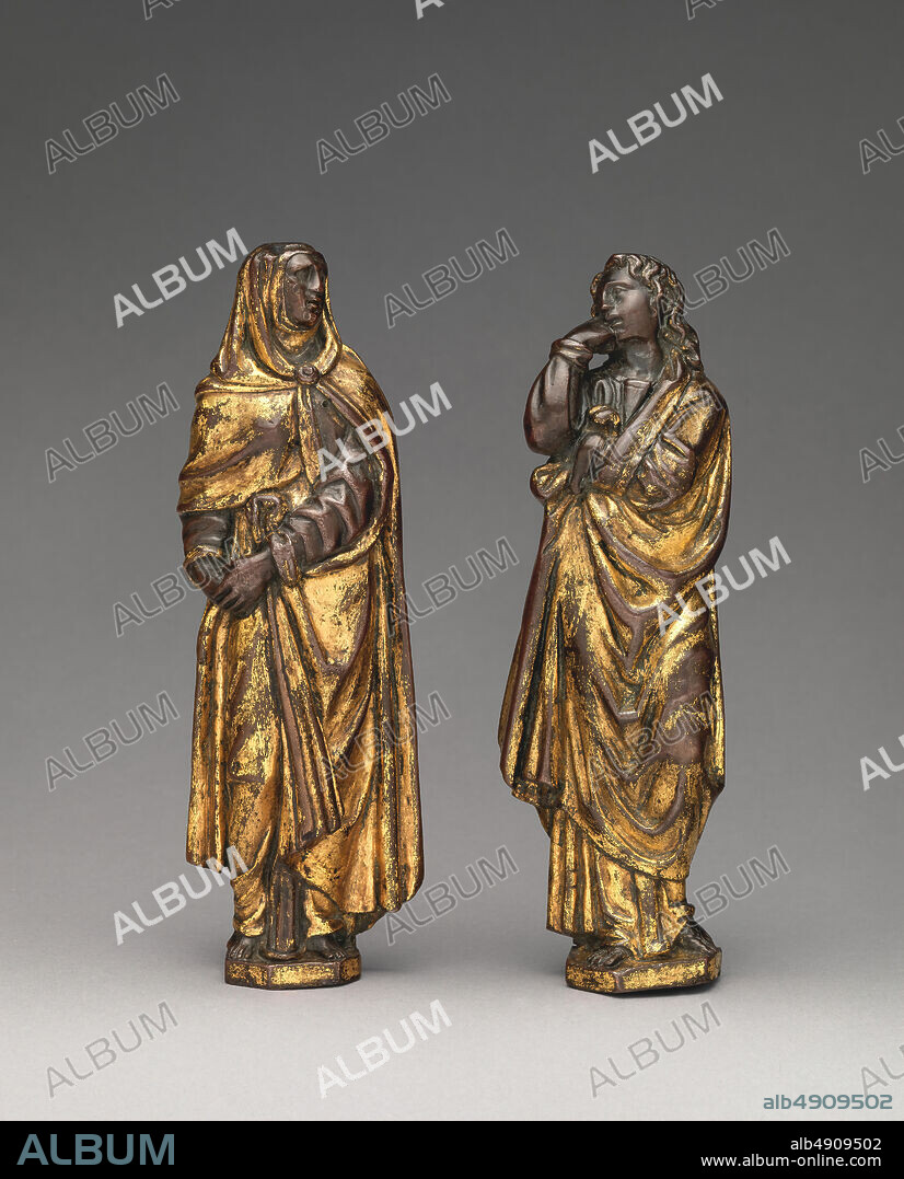Possibly Workshop of Neroccio de' Landi, The Virgin Mary, Italian, Siena, Possibly Workshop of Neroccio de' Landi (Italian, Siena 14471500 Siena), late 15th century, Italian, Siena, Partially gilt bronze, Overall: 7 5/8 × 2 1/2 × 1 9/16 in. (19.4 × 6.4 × 4 cm), Height (base): 3 3/16 in. (8.1 cm), Sculpture-Bronze.