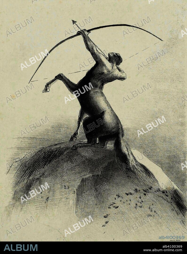 ODILON REDON. Centaur Aiming at the Clouds (Centaure visant les nues). Dimensions: 60 cm x 42.8 cm, 31.5 cm x 24.8 cm, 31.5 cm x 24.8 cm.