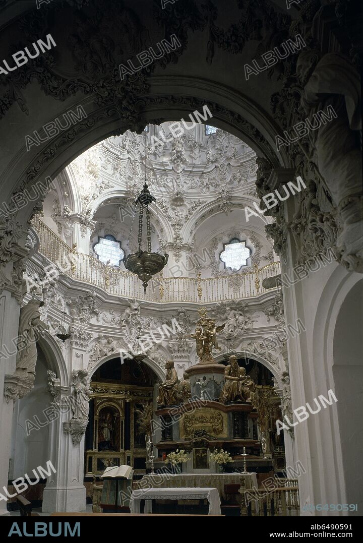 FRANCISCO JAVIER PEDRAJAS. INTERIOR CAPILLA DEL SAGRARIO DE LA IGLESIA DE LA ASUNCION DE PRIEGO DE CORDOBA - SIGLO XVIII - TABERNACULO DE MANUEL GAMALLO DE 1921.