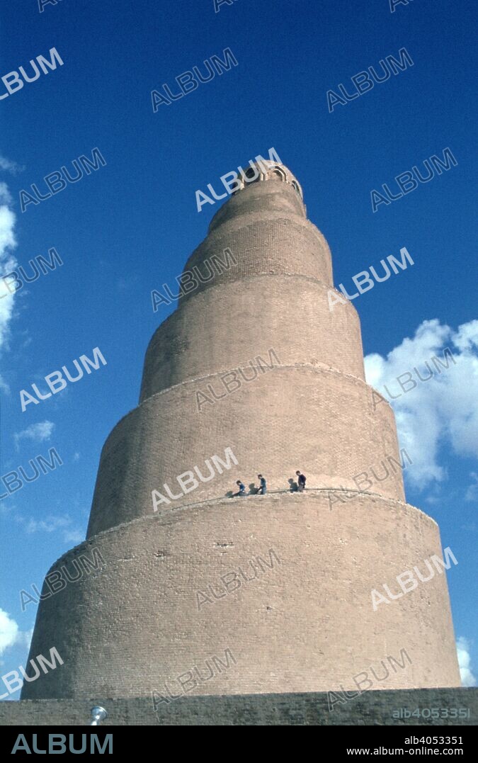 Minaret of the Great Mosque, Samarra, Iraq, 1977. This great spiral minaret was built in the mid 9th century by the Abbasid Caliph Al-Mutawakkil.