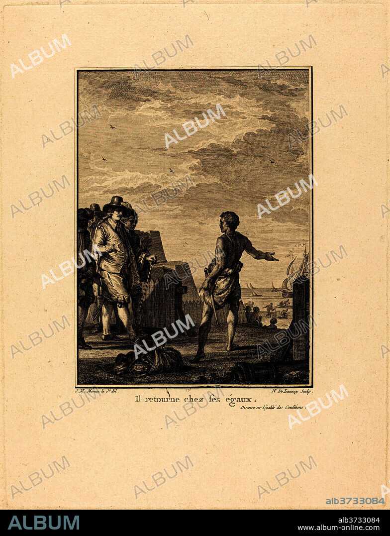 NICOLAS DELAUNAY AFTER JEAN-MICHEL MOREAU. Discours sur l'égalité des conditions: Il retourne chez ses égaux. Dated: 1778. Medium: etching and engraving.