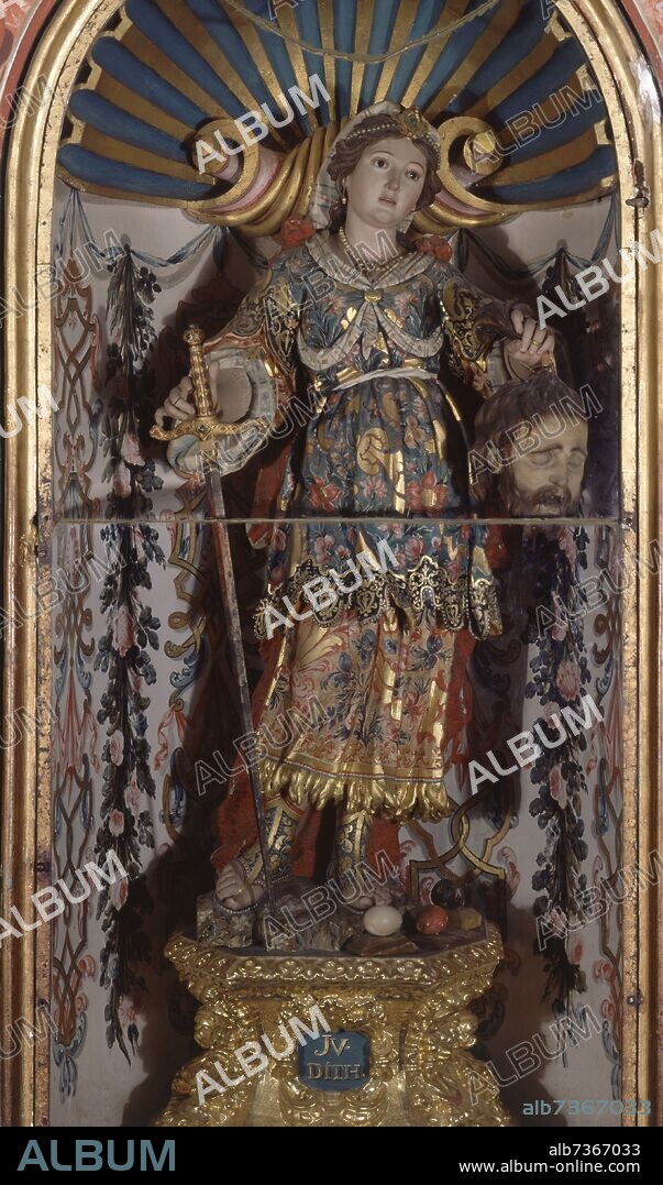 ATRIBUIDO MARCELINO ROLDAN O PEDRO DUQUE CORNEJO. ESCULTURA-MUJER FUERTE DE LA BIBLIA"JUDITH"MADERA Y OTROS MATERIALES POLICROMADOS 1736.
