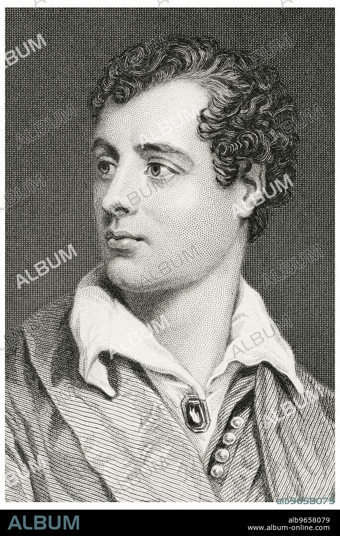 George Gordon Byron (1788-1824), Lord Byron, English Poet, Head and Shoulders Portrait, Steel Engraving, Portrait Gallery of Eminent Men and Women of Europe and America by Evert A. Duyckinck, Published by Henry J. Johnson, Johnson, Wilson & Company, New York, 1873.