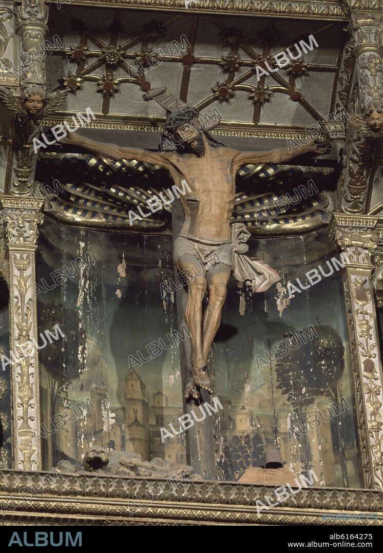 JUAN DE BALMASEDA (1487-1576). REMATE DEL RETABLO MAYOR - CALVARIO - DETALLE DE CRISTO CRUCIFICADO - SIGLO XVI.
