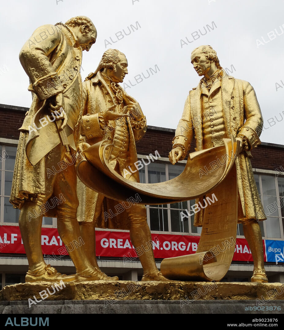 William Bloye's statue of Matthew Boulton; James Watt and William Murdoch; three of Birmingham's most famous men. It was intended to become part of a Civic Centre complex but the only parts of this that were ever completed were Baskerville House and the Hall of Memory in Centenary Square.
