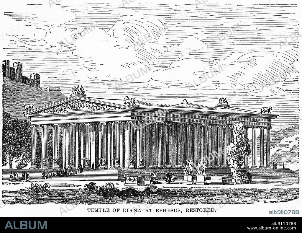 Temple of Diana (aka Artemis), at Ephesus, Restored, Illustration, Ridpath's History of the World, Volume I, by John Clark Ridpath, LL. D., Merrill & Baker Publishers, New York, 1894.