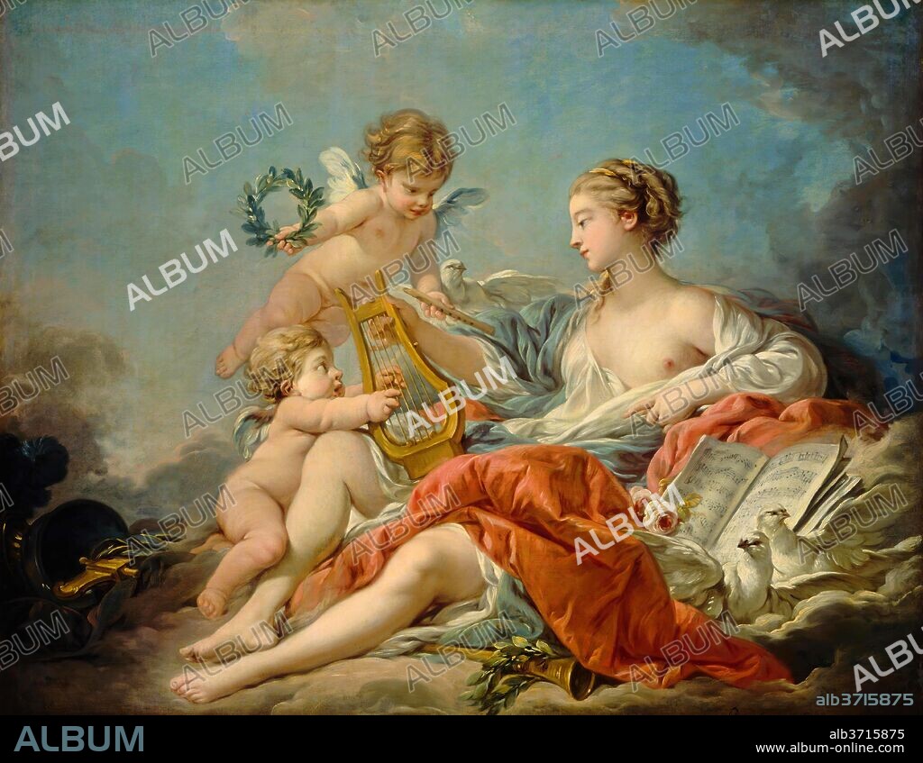 FRANCOIS BOUCHER. Allegory of Music. Dated: 1764. Dimensions: overall: 103.5 x 130 cm (40 3/4 x 51 3/16 in.)  framed: 130.8 x 157.5 cm (51 1/2 x 62 in.). Medium: oil on canvas.