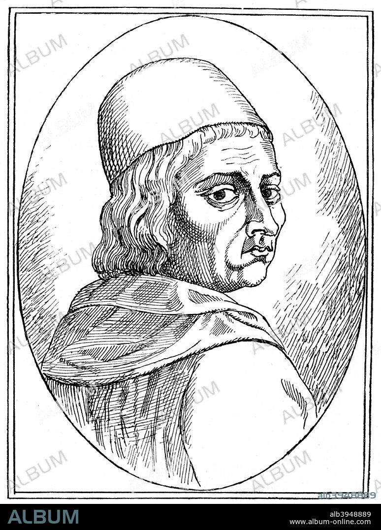Marsilio Ficino (1433-1499), Italian humanist philosopher, 1882. Ficino was one of the most influential humanist philosophers of the early Italian Renaissance, an astrologer, a reviver of Neoplatonism who was in touch with every major academic thinker and writer of his day, and the first translator of Plato's complete extant works into Latin. His Florentine Academy, an attempt to revive Plato's school, had enormous influence on the direction and tenor of the Italian Renaissance and the development of European philosophy. From Florence, by Charles Yriarte, translated by CB Pitman and published by Sampson Low (London, 1882).