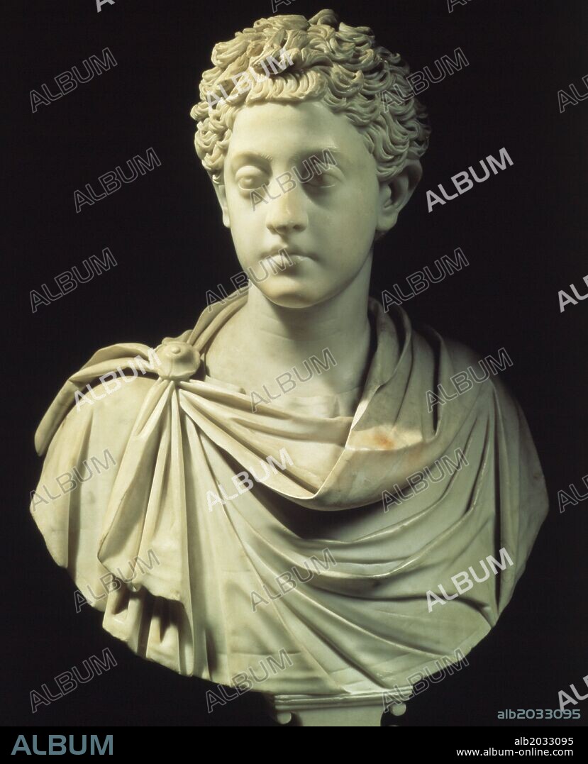 Emperador romano Cómodo  de niño161-192 dC gobernó  desde176 hasta 192 dC, busto de mármol.