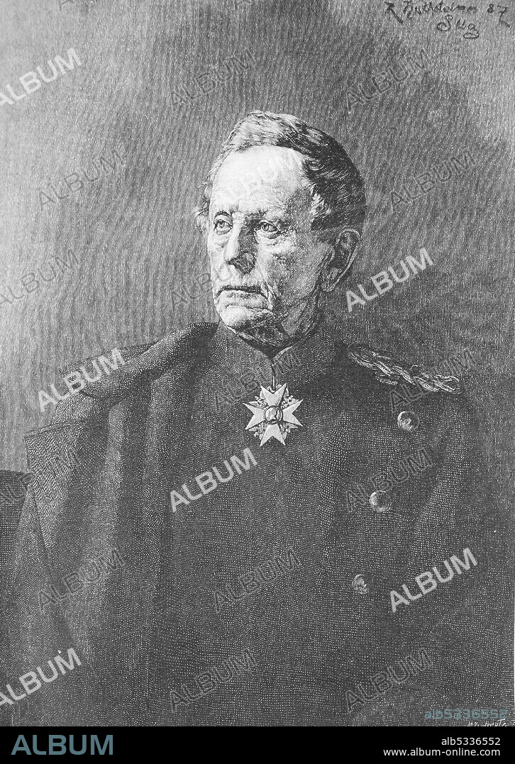 Helmuth Karl Bernhard von Moltke, from 1870 Count von Moltke, called Moltke the Elder, October 26, 1800 - April 24, 1891, was a Prussian Field Marshal General  /  Helmuth Karl Bernhard von Moltke, ab 1870 Graf von Moltke, genannt Moltke der Ältere, 26. Oktober 1800 - 24. April 1891, war ein preußischer Generalfeldmarschall, Historisch, historical, digital improved reproduction of an original from the 19th century / digitale Reproduktion einer Originalvorlage aus dem 19. Jahrhundert.