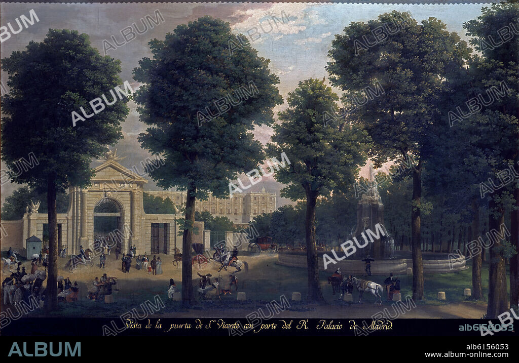 FERNANDO BRAMBILA. PUERTA DE SAN VICENTE Y PALACIO REAL DE MADRID-1830- VISTAS DE LOS REALES SITIOS- SIGLO XIX PINTURA ESPAÑOLA.