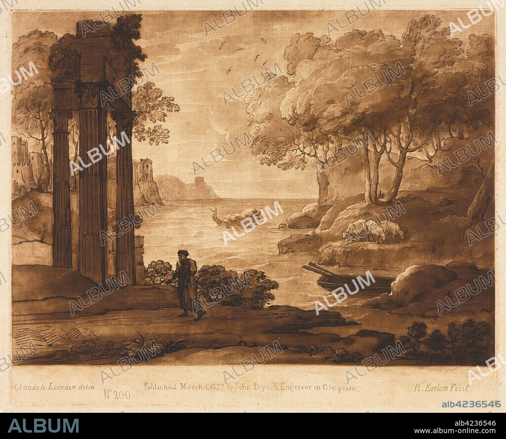 Liber Veritatis: No. 200, A View on the Sea Shore, with the Story of Jesus, 1777. Richard Earlom (British, 1743-1822), after Claude Lorrain (French, 1604-1682), John Boydell. Etching and mezzotint printed in brown; sheet: 27.2 x 40.7 cm (10 11/16 x 16 in.); platemark: 21.1 x 25.9 cm (8 5/16 x 10 3/16 in.).