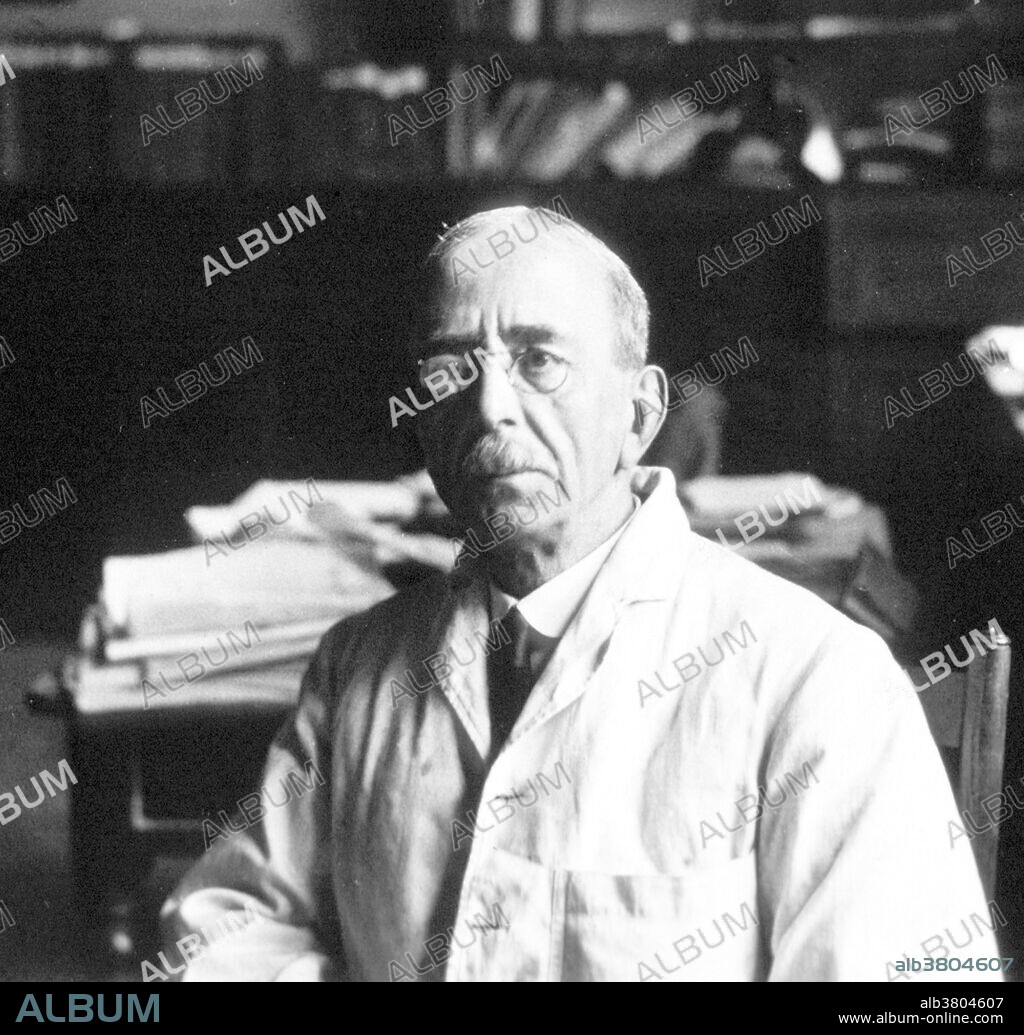 Charles Scott Sherrington (November 27, 1857 - March 4, 1952) was an English neurophysiologist, histologist, bacteriologist, and pathologist. In 1885 he traveled to Rudolf Virchow to inspect the cholera specimens. Virchow sent Sherrington to Robert Koch for a six weeks' course in technique and he ended up staying with Koch for a year to do research in bacteriology. In 1891, he worked on segmental distribution of the spinal dorsal and ventral roots, mapped the sensory dermatomes, and in 1892 discovered that muscle spindles initiated the stretch reflex. In 1895 he was given full-professorship with his appointment as Holt Professor of Physiology at Liverpool where he worked on cats, dogs, monkeys, and apes that had been deprived of their cerebral hemispheres. He found that reflexes must be considered integrated activities of the total organism, not just the result of activities of the so-called reflex-arcs, a concept then generally accepted. In 1932 he was awarded the Nobel Prize for Physiology, won jointly with Edgar Adrian for their work on the function of neurons. He died in 1952 at the age of 94.