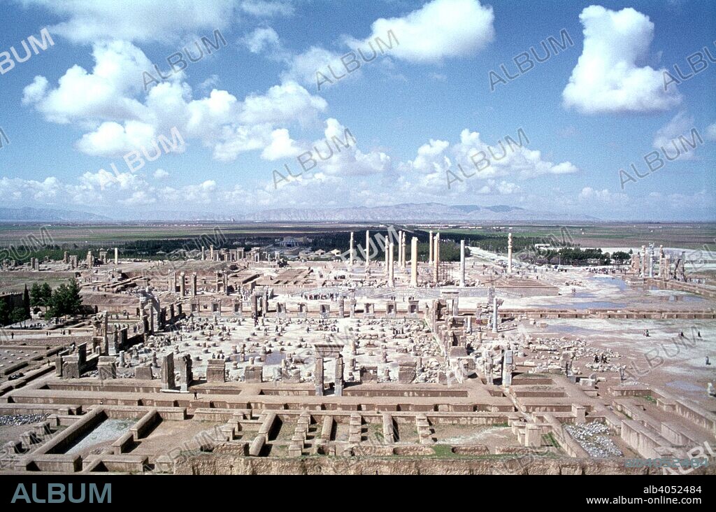 Panorama of the ruins of Persepolis, Iran. Persepolis was built as Persia's new capital city during the reign of Darius I (522-485 BC) and his son Xerxes I (485-465 BC). The city was sacked by Alexander the Great in 330 BC.
