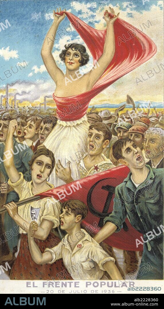 GUERRA CIVIL. ESPAÑA 1936 - 1939. CARTEL " ALEGORIA DEL FRENTE POPULAR ". BIBLIOTECA NACIONAL. MADRID.