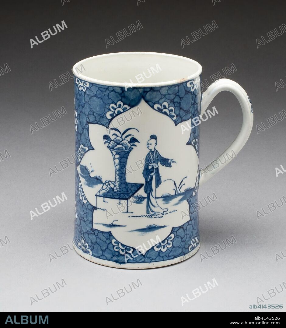 WORCESTER ROYAL PORCELAIN COMPANY. Mug. Worcester Porcelain Factory; Worcester, England, founded 1751. Date: 1765-1775. Dimensions: 15.2 x 10.1 cm (6 x 4 in.). Soft-paste porcelain, underglaze blue decoration. Origin: Worcester.