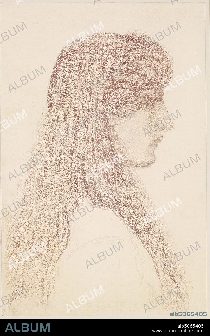Maria Zambaco, Profile Study, 1866 Artist: Edward Burne-Jones, Art Movement, Pre-Raphaelite, Drawing, Chalk, Women, Portrait, Female, Profile, Hair, Works on Paper.