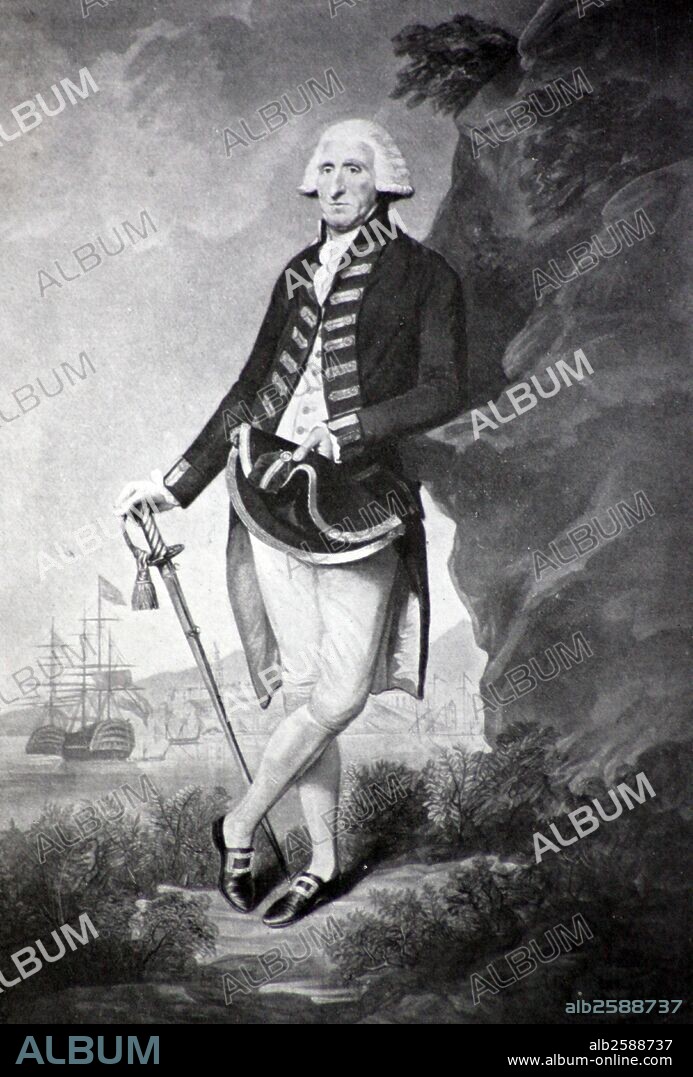Admiral Lord Hood, 1724-1816.  This portrait was painted and engraved shortly after Hood's operations at Toulon.  He was made a Baron for his services under Rodney in the West Indies in 1782..