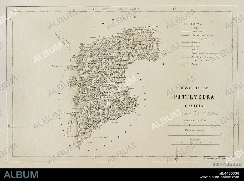 Spain, Galicia. Pontevedra province map. Cronica General de Espa–a. Historia Ilustrada y Descriptiva de sus Provincias. Galicia, 1866.