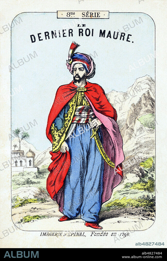 Le dernier roi maure (Legende sur BOABDIL (1459-1532) le dernier roi de Grenade). Illustration anonyme vers 1875 pour la couverture d'un Livret de l'Imagerie Pellerin a Epinal. Credit : Collection Jonas/Kharbine-Tapabor.