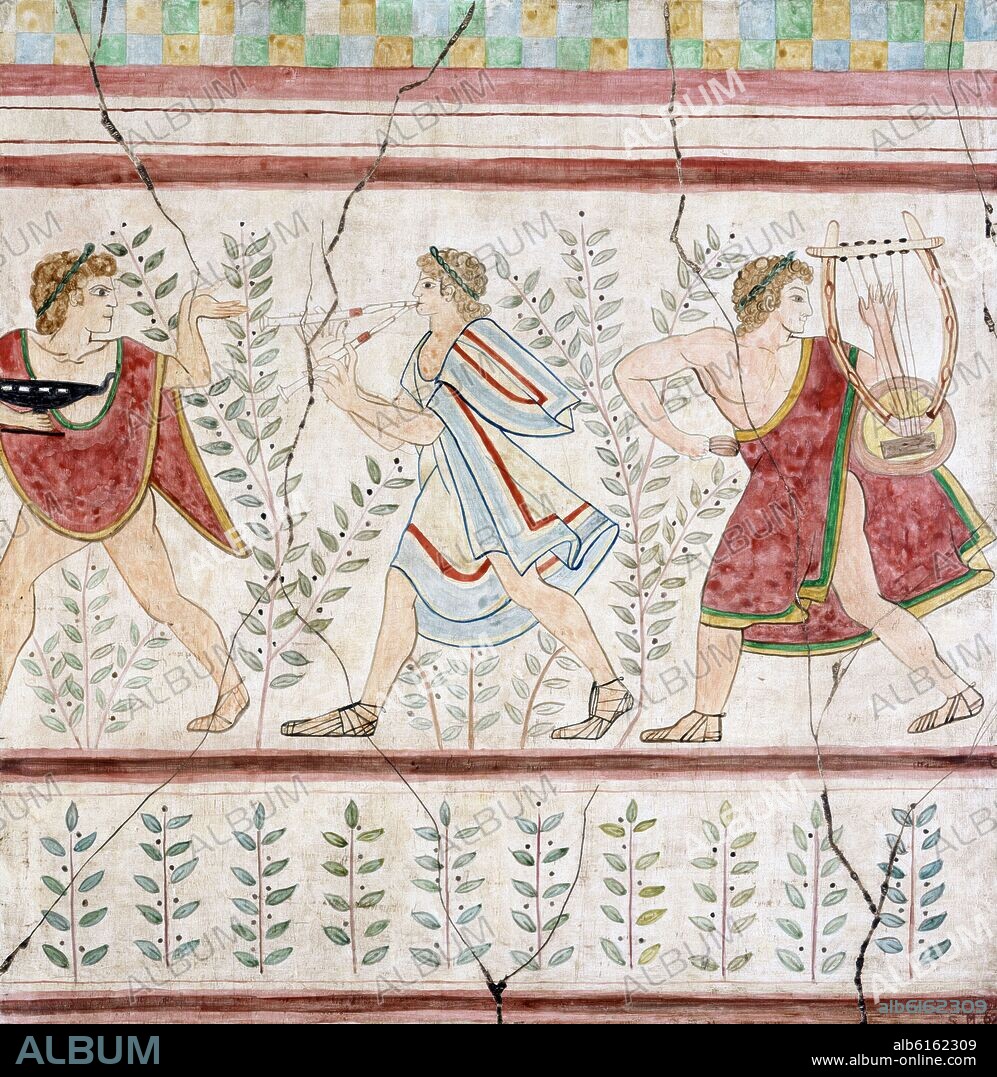 SAGRARIO MINGUEZ (1958-). PROCESION DE DANZANTES - COPIA DEL FRESCO DE LA TUMBA DE TRICLINIO EN TARQUINIA.