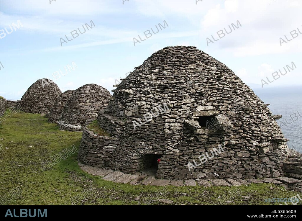 Stone houses in the monk settlement on Skellig Michael, Ireland