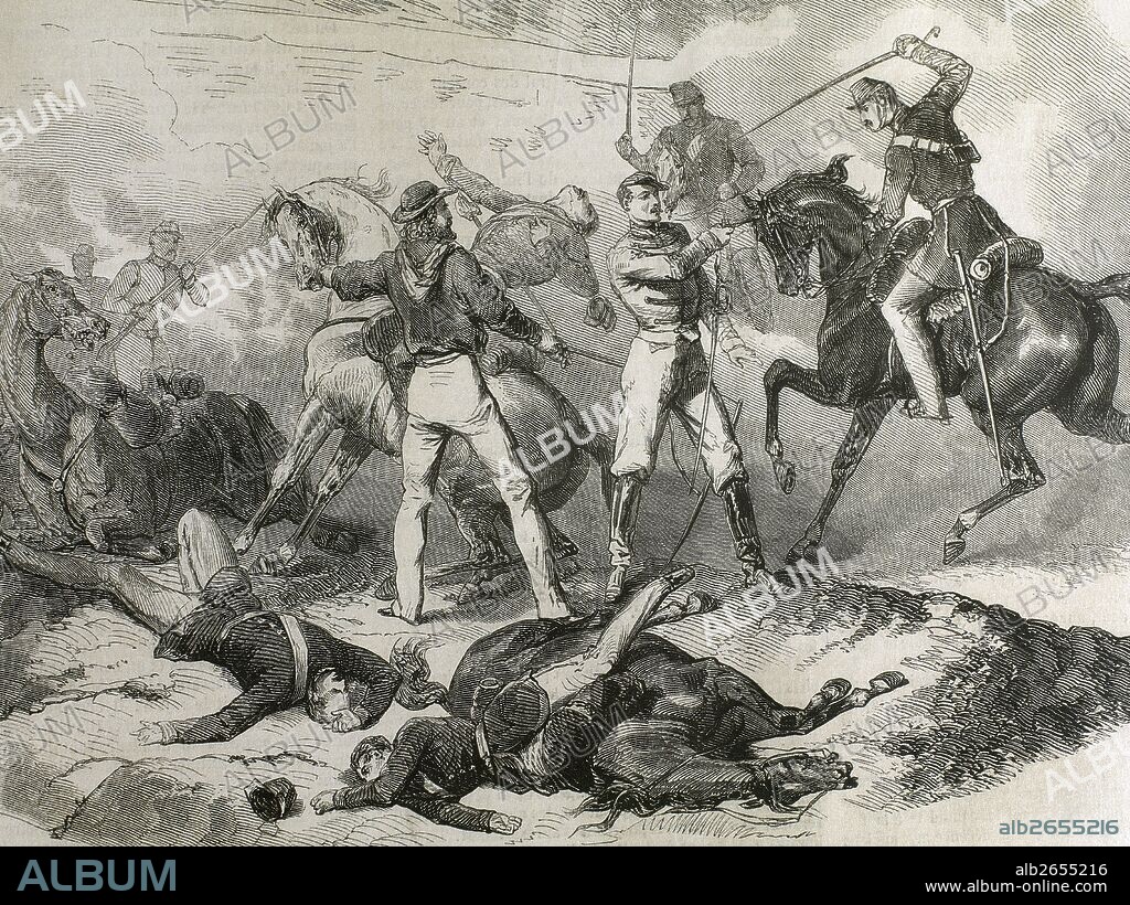 UNIFICACION ITALIANA (1859-1924). CONQUISTA DE SICILIA (1860). Garibaldi se enfrentó en Milazzo a las tropas borbónicas consiguiendo finalmente la victoria. "EPISODIO DE LA BATALLA DE MILAZZO" (17-24 de julio de 1860). Grabado de l'Illustration (1860) según un croquis de M. Jules Duvaux.