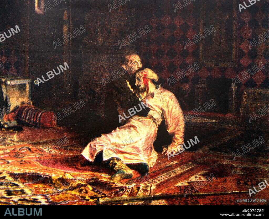 Ivan the Terrible and his son Ivan on November 16, 1581. painting by Russian realist artist Ilya Repin made between 1883 and 1885. The work portrays a grief-stricken Ivan the Terrible cradling his mortally wounded son, the Tsarevich Ivan Ivanovich. Tsar Ivan himself is believed to have dealt the fatal blow to his son.