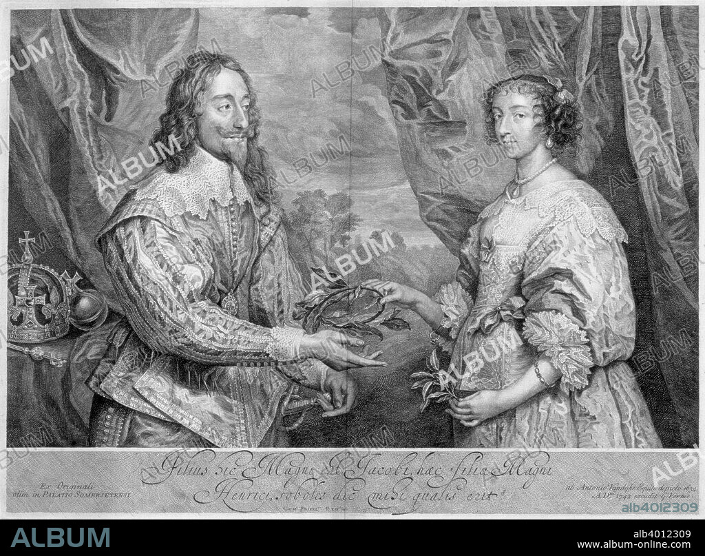 King Charles I and Queen Henrietta Maria, 1634 (1742). Charles and Henrietta Maria were married in 1625. Charles was King of England, Scotland and Ireland from 1625 until his execution in 1649. He famously engaged in a struggle for power with the Parliament of England, indeed many feared he was attempting to gain absolute power. His last years were marked by the English Civil War. Charles was defeated in the first Civil War (1642-1645), after which Parliament expected him to accept demands for a constitutional monarchy. He instead remained defiant by attempting to forge an alliance with Scotland and escaping to the Isle of Man. This provoked a second Civil War (1648-1649) and a second defeat for Charles, who was subsequently captured, tried, convicted, and executed for high treason. The monarchy was then abolished and a republic called the Commonwealth of England was declared. Charles's son, Charles II, became King after the restoration of the monarchy in 1660.