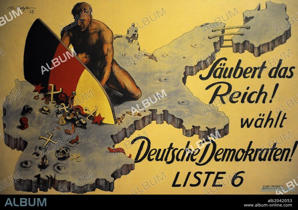 THEO MATEJKO. DDP poster for the Reichstag elections. May, 1928. Clean up the Reich! Vote German Democrat!. Germany.