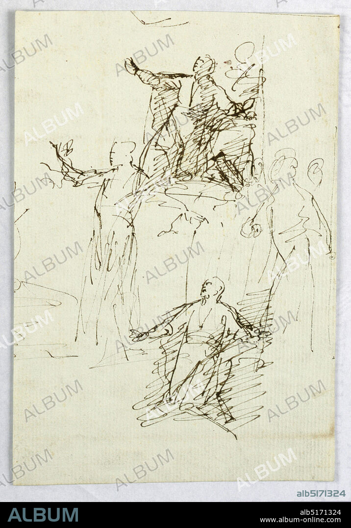 Four Sketches of a Saint, Melchiorre de Gregorio, Italian, 1777 - 1840, Pen and ink on paper, Four sketches of a figure in reverence., Italy, 18001820, figures, Drawing, Drawing.