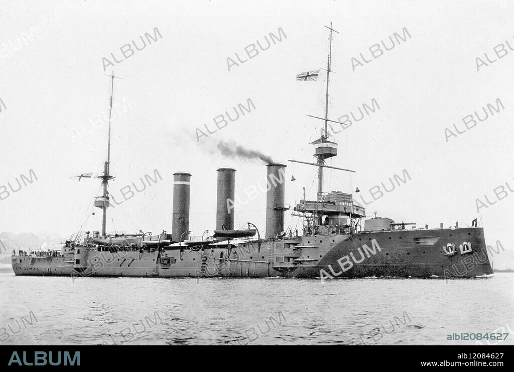 H.m.s. 'berwick' - Cruisers, Naval Vessels, - type - armoured cruiser displacement - 9800 tons launched - at dalmuir in 1902 and completed in 1903 dimensions - feet - - 440 x 66 x 24.5 h.p. - 22681 speed - 23.61 kts armaments - 14 - 6 inch, 8 - 12 pounder, 5 - 3 pounder, 9 machine guns, 2 torpedo tubes complement - 537 actions - not known history - sold 1/7/20 and towed to hamburg. germany, on 8/8/22 for breaking up - c1904.