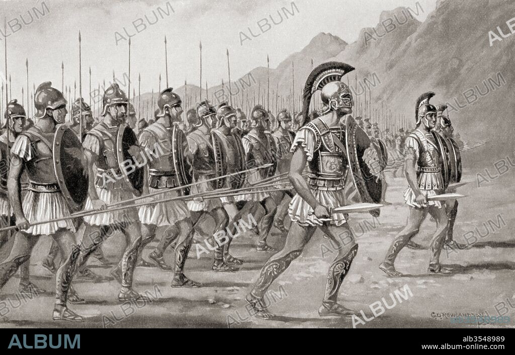 The Macedonian Phalanx, a rectangular infantry formation developed by Philip II of Macedon. From Hutchinson's History of the Nations, published 1915.