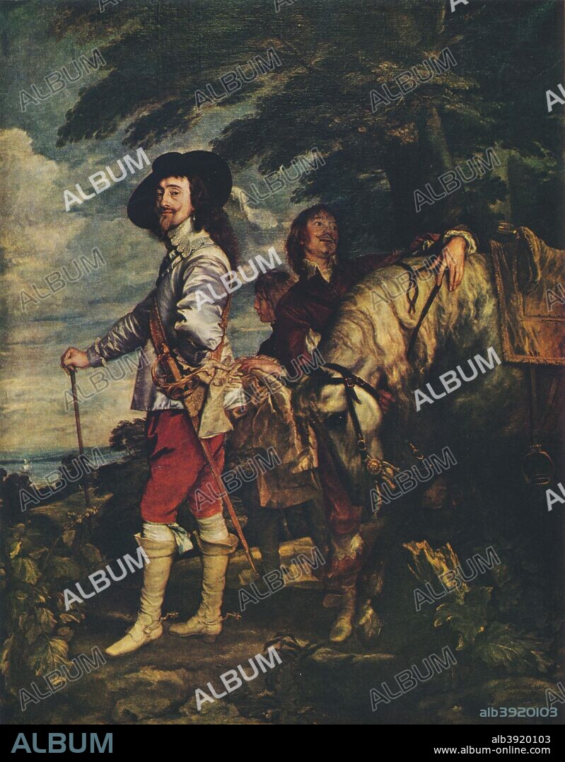 'Charles I at the Hunt', c1635. Also known under its French title, 'Le Roi à la chasse'. Original painting found in the Louvre, Paris. From World Famous Paintings edited by J Grieg Pirie [W.& G. Foyle Ltd., London, 1938.].