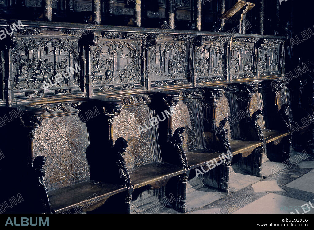 RODRIGO ALEMÁN. SILLERIA DEL CORO BAJO DE LA CATEDRAL DE TOLEDO REALIZADA ENTRE 1495 Y 1498 - GOTICO FINAL.