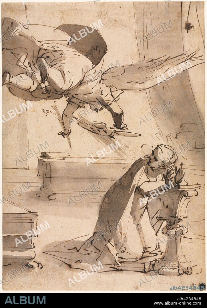 The Annunciation, c. 1568. Luca Cambiaso (Italian, 1527-1585). Pen and brown ink (iron gall) and brush and brown wash over traces of black chalk; sheet: 29.5 x 20.7 cm (11 5/8 x 8 1/8 in.).