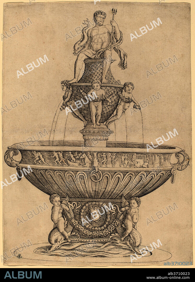 ZOAN ANDREA. Fountain with Statue of Neptune. Dated: c. 1480/1485. Dimensions: sheet: 33.3 x 24.1 cm (13 1/8 x 9 1/2 in.). Medium: engraving.